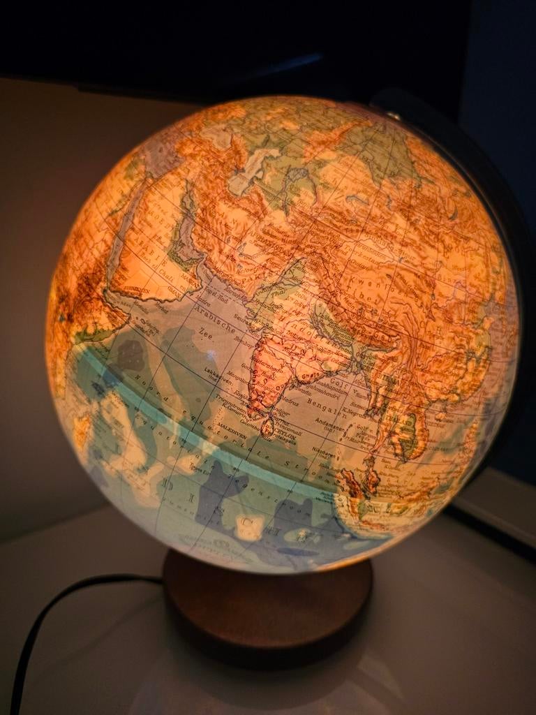 Vintage verlichte globe wereldbol, Ophalen of Verzenden, Verlicht