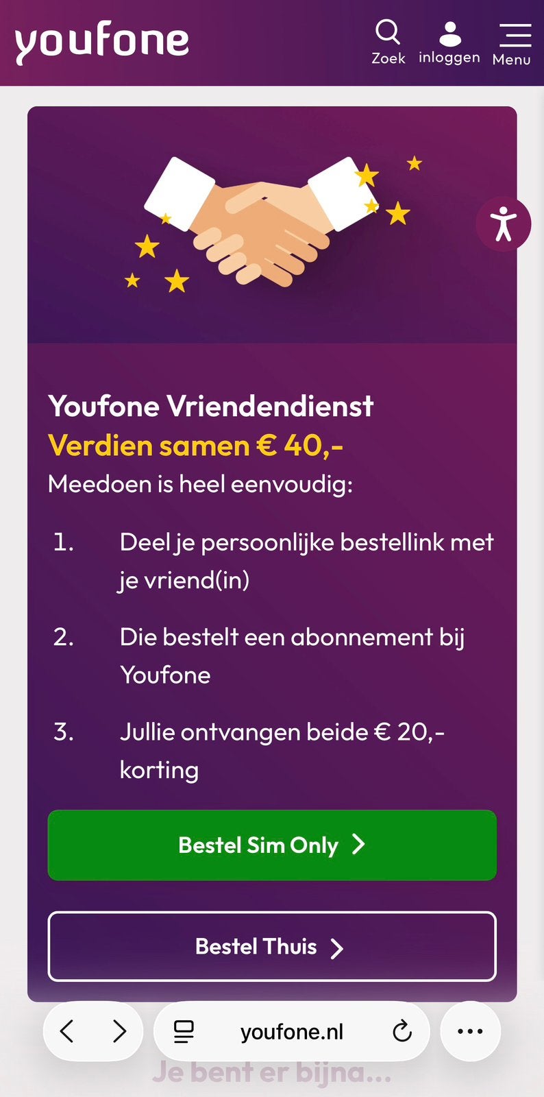 Youfone €20 korting, Eén persoon, Kortingsbon, Overige typen