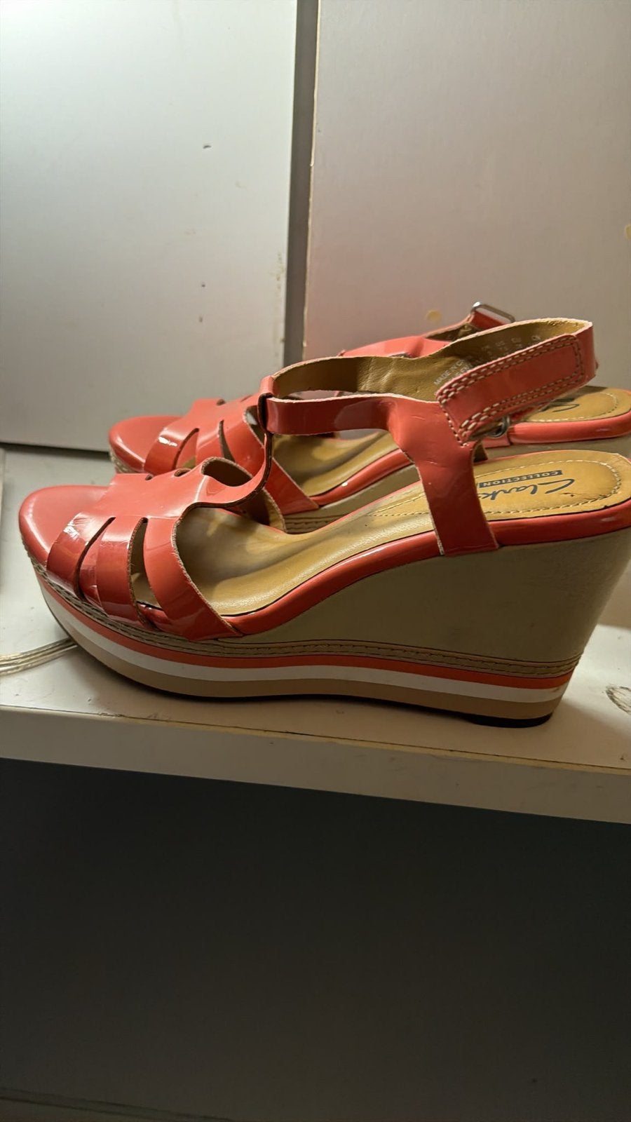 Oranje sleehak sandalen - Maat 38, Ophalen, Zo goed als nieuw, Oranje, Sandalen of Muiltjes