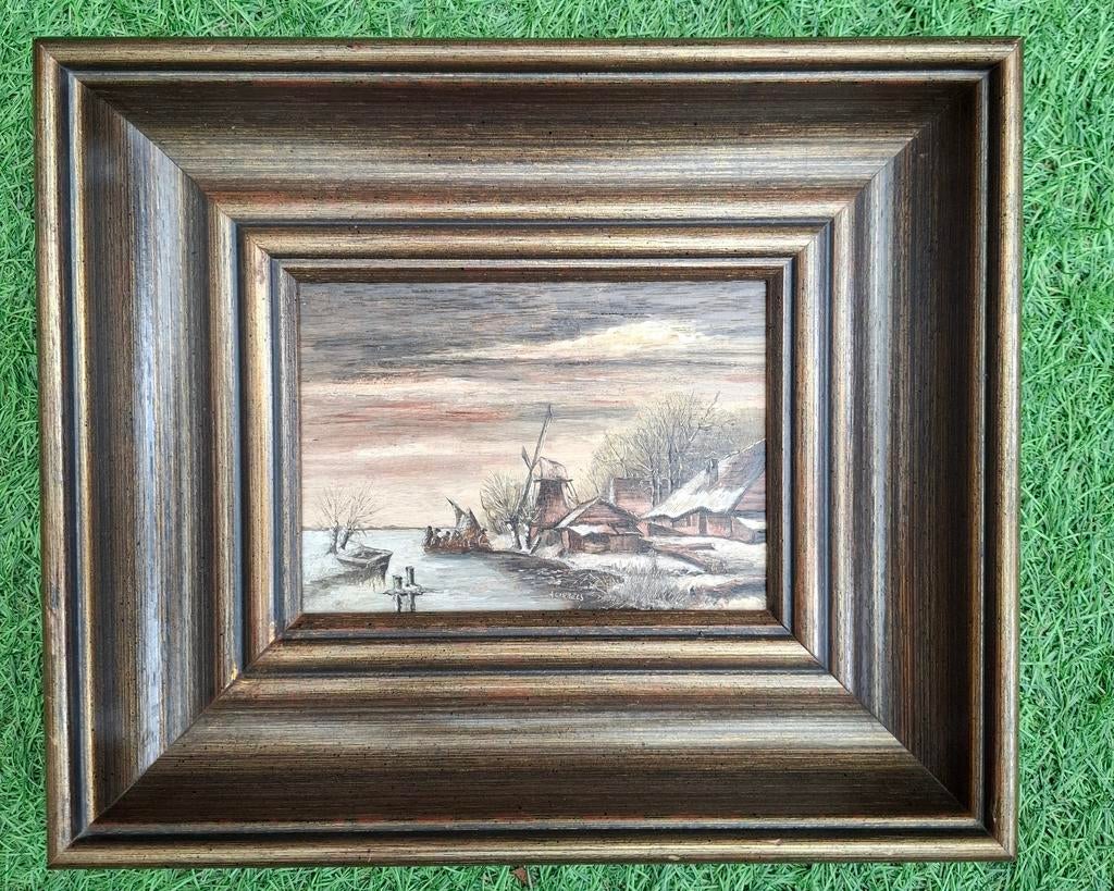 Olieverf op paneel - Winterlandschap door A. Giebels, Ophalen of Verzenden