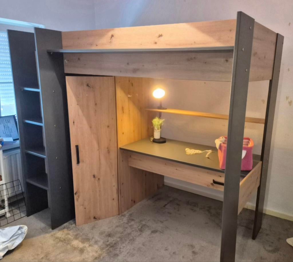Hoogslaper met bureau en kast, Huis en Inrichting, Slaapkamer | Stapelbedden en Hoogslapers, Ophalen, Gebruikt, Hoogslaper, Eenpersoons