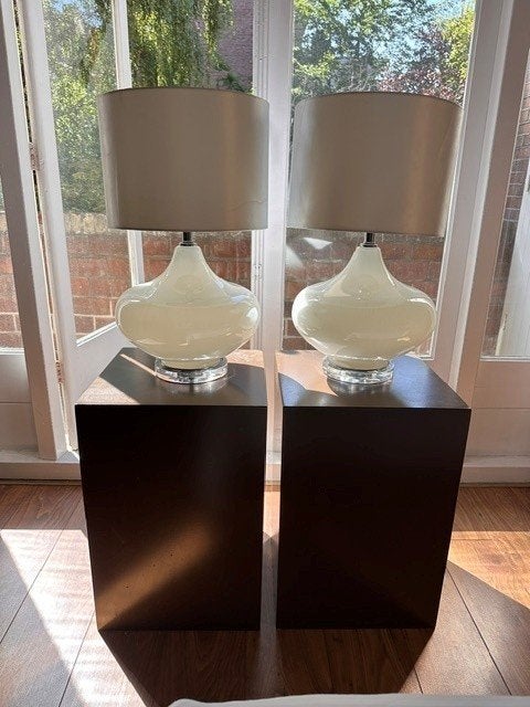 Set van 2 luxe lampen, Ophalen, Wit, E27 (groot), Schemerlamp