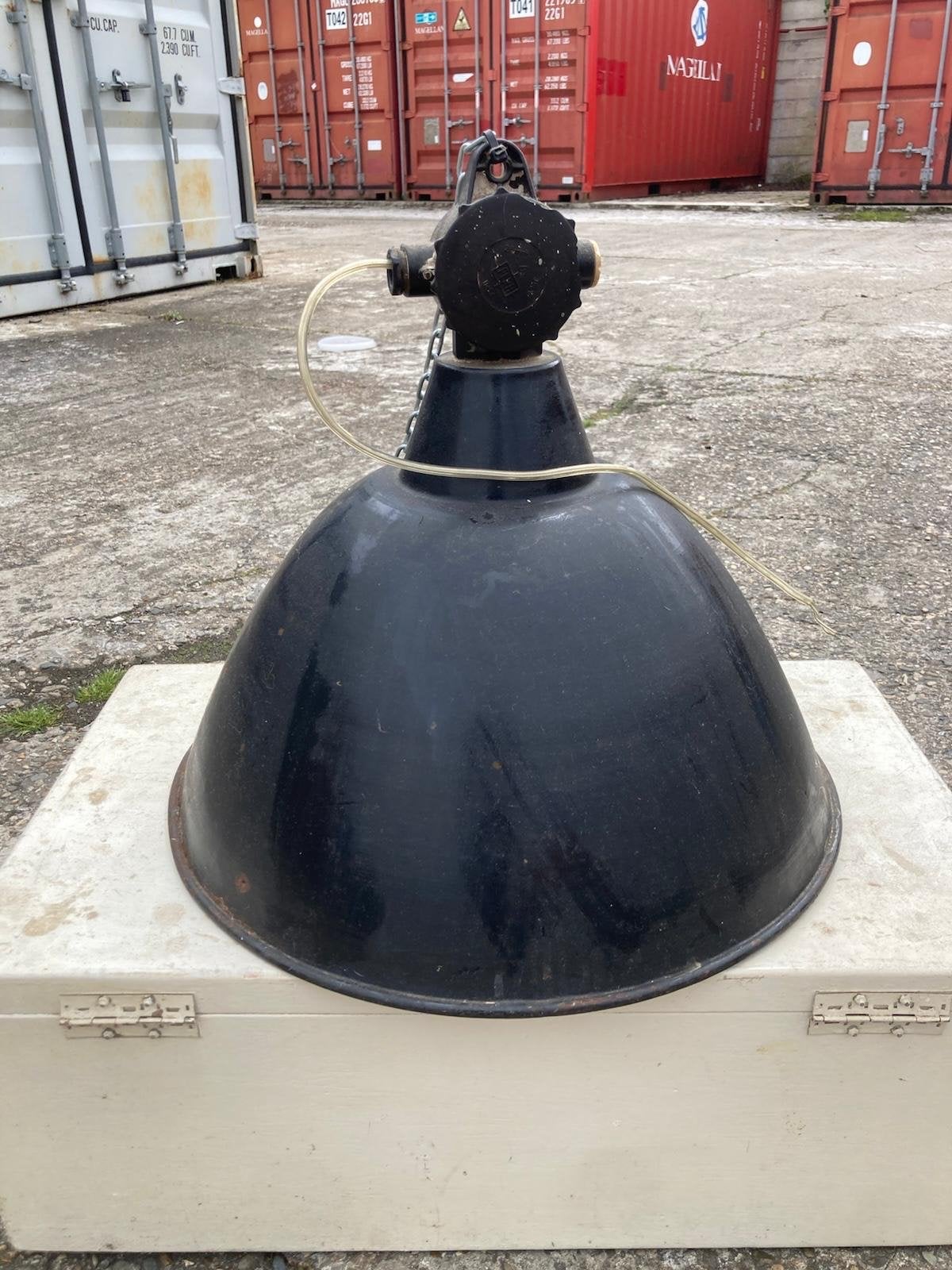 Vintage Industriële Hanglamp - Zwart Emaille, Antiek en Kunst, Antiek | Lampen, Ophalen