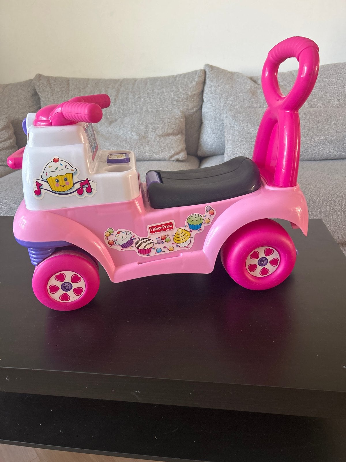 Fisher-Price Roze Loopauto met Duwstang, Ophalen of Verzenden, Gebruikt, Loopvoertuig