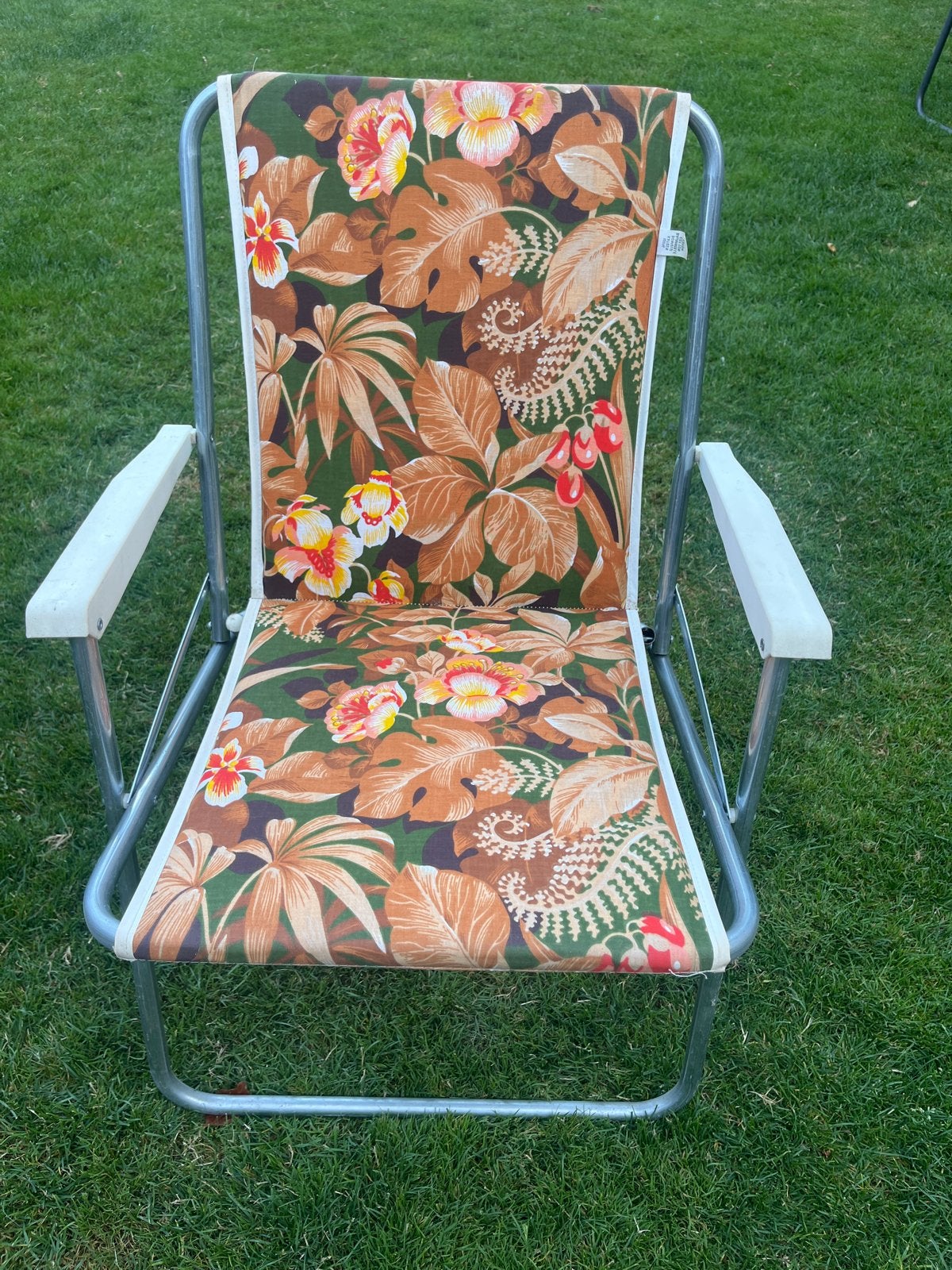 Vintage inklapbare campingstoel met bloemenprint, Ophalen, Gebruikt, Metaal, Inklapbaar