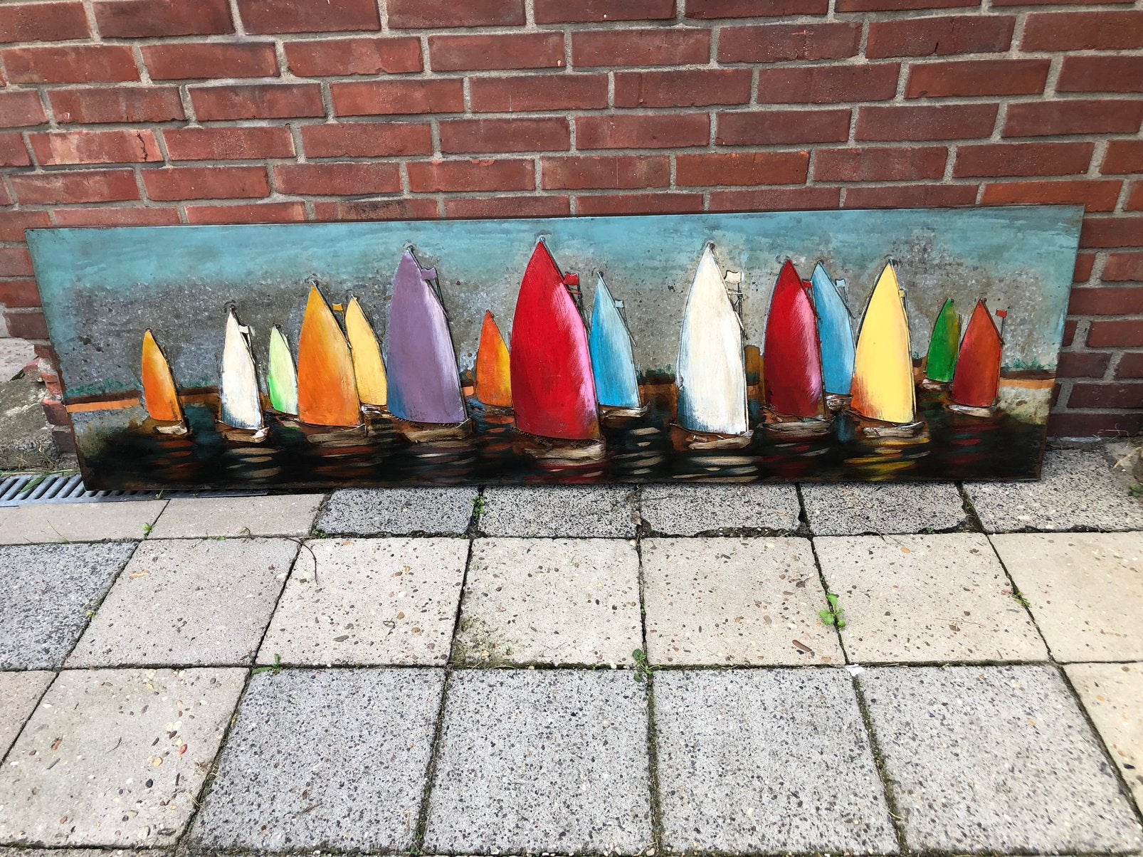Zeilboten schilderij van metaal 3D, Ophalen