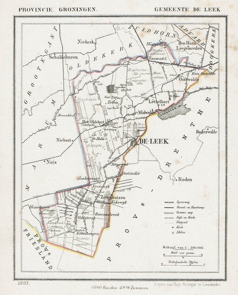 ** DE LEEK ** – Litho J. Kuyper 1867, Origineel, Ophalen of Verzenden, Kaarten en plattegronden, Lithografie