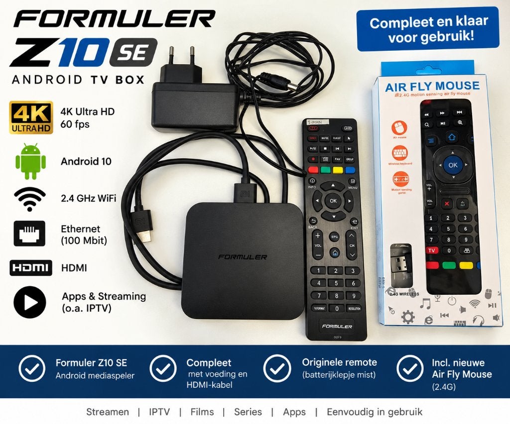 Formuler Z10 SE 4K IPTV box + NIEUWE Air Fly Mouse, Audio, Tv en Foto, Verzenden, Gebruikt, HDMI, Minder dan 500 GB