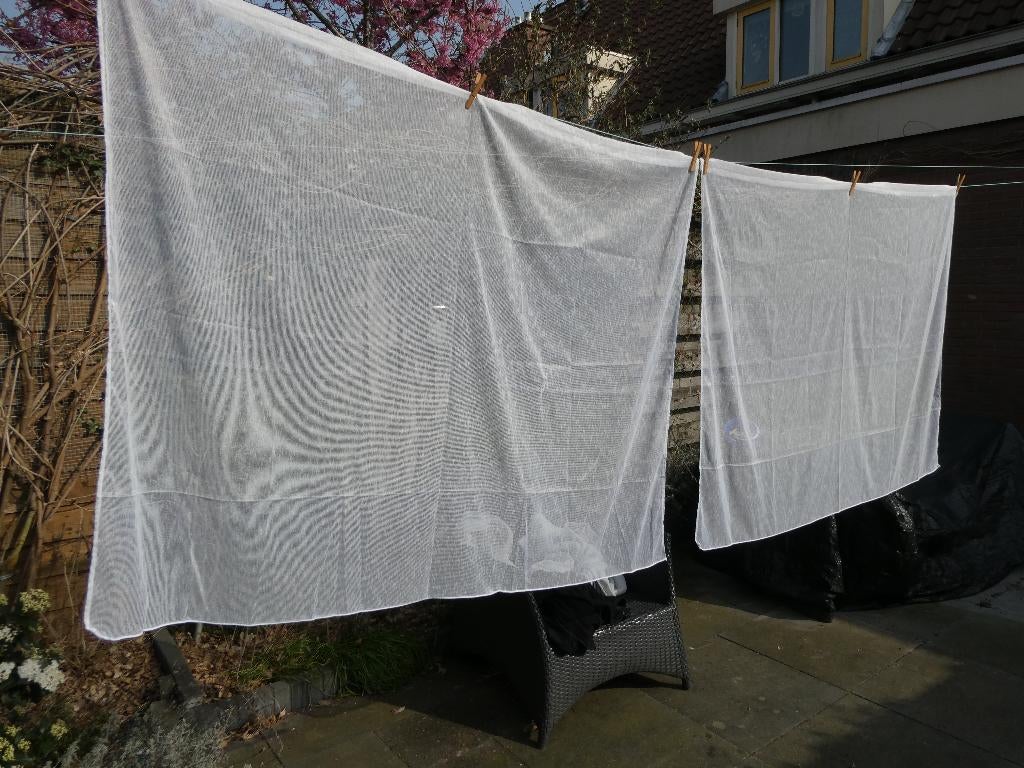 2x Witte vitrage voor op spankoord/roede, maat, Huis en Inrichting, Stoffering | Gordijnen en Lamellen, Ophalen, 100 tot 150 cm