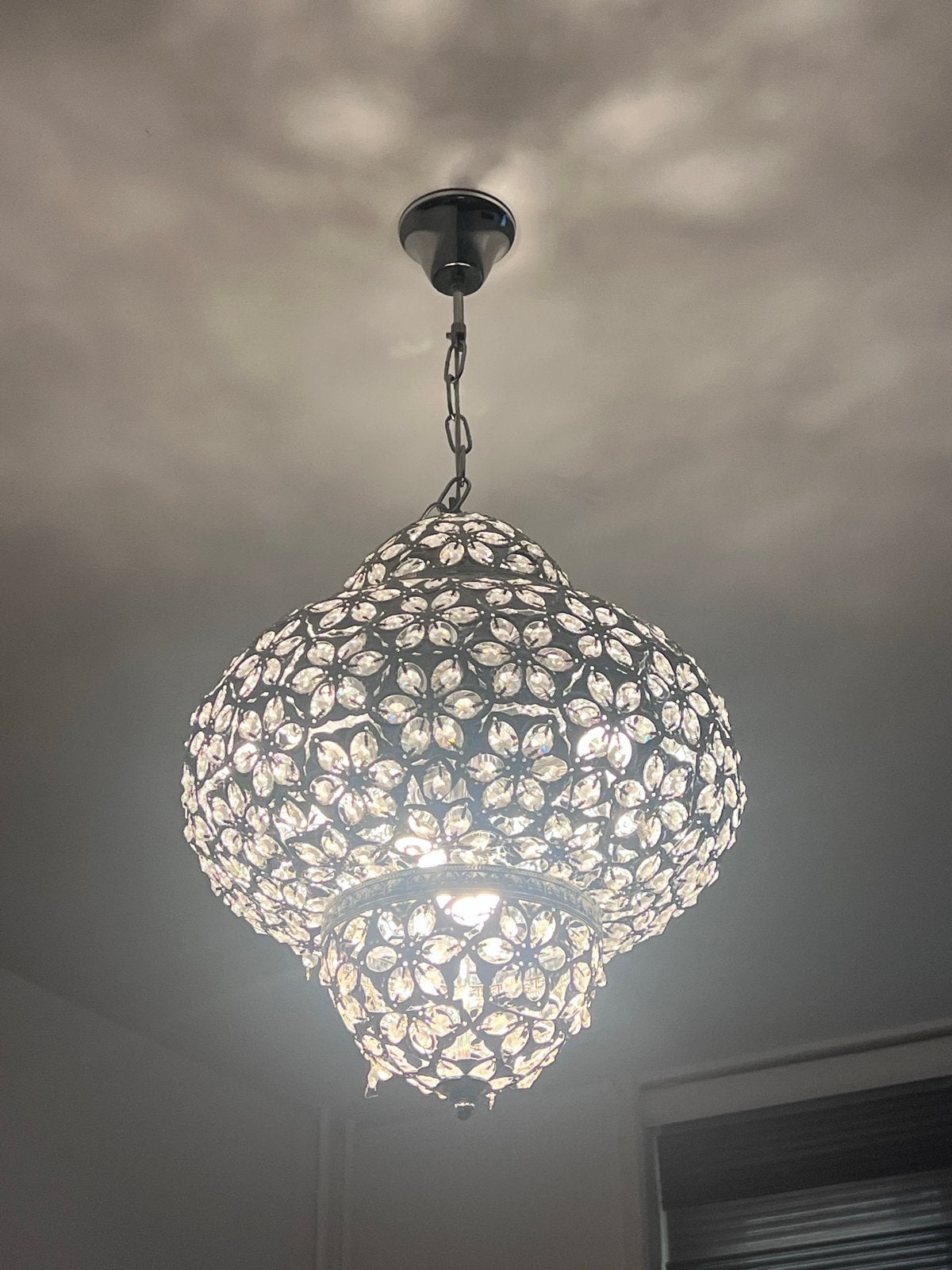 Oosterse hanglamp met kristallen, Ophalen, Zo goed als nieuw, Metaal, E27 (groot)