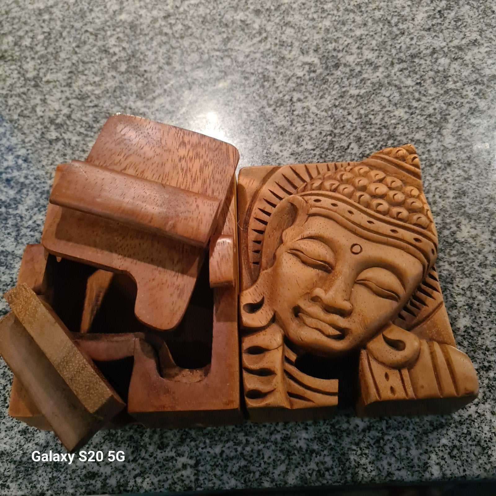 Boeddha Puzzelkistje Houtsnijwerk - Uniek Handgemaakt, Gebruikt, Knutselwerk, Bruin, Handgemaakt