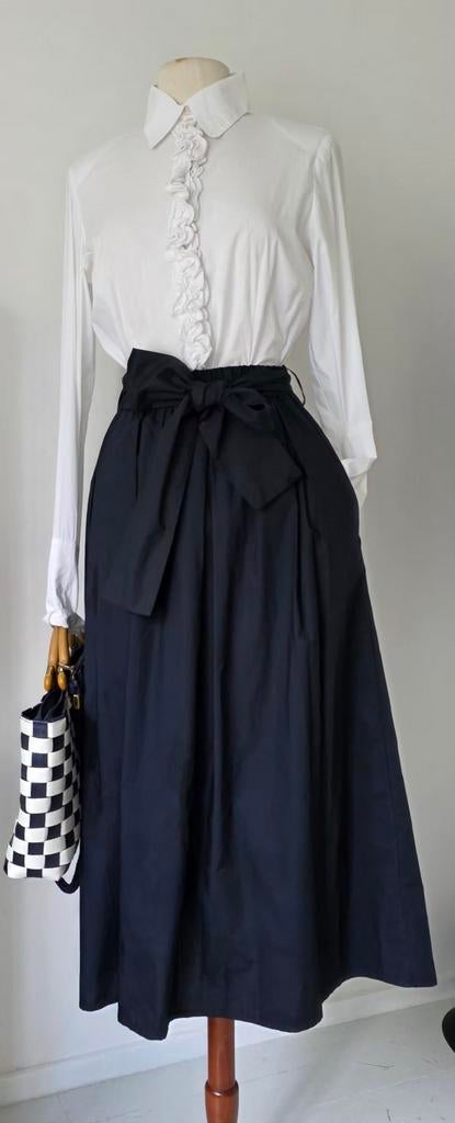 Katoenen rok donker blauw 36/38/40, Maat 38/40 (M), Zo goed als nieuw, Purdey pauw, Onder de knie