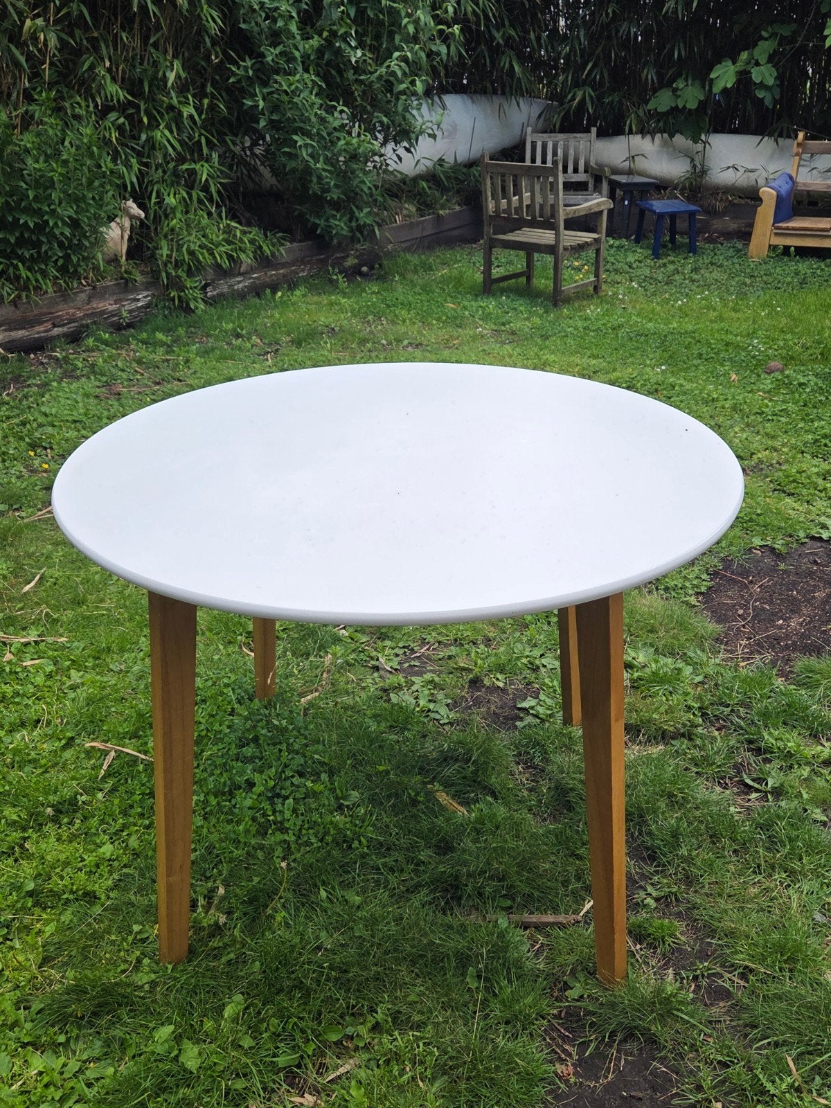 Ronde witte eettafel, Huis en Inrichting, Ophalen, Gebruikt, 100 tot 150 cm, Rond