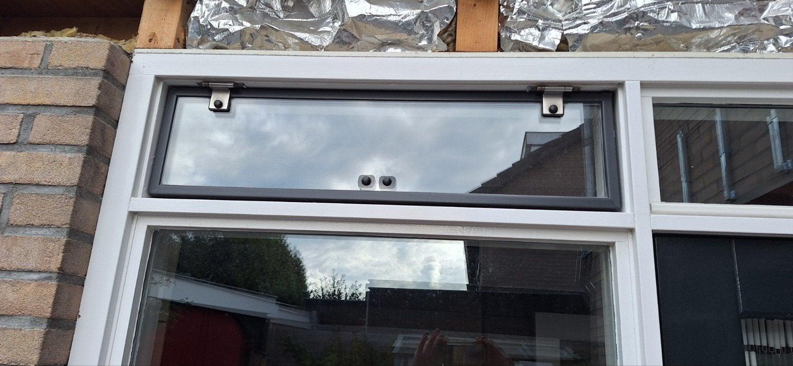 Buitendeur met raamkozijn en kattenluik, Gebruikt, Buitendeur, 200 tot 215 cm, Glas