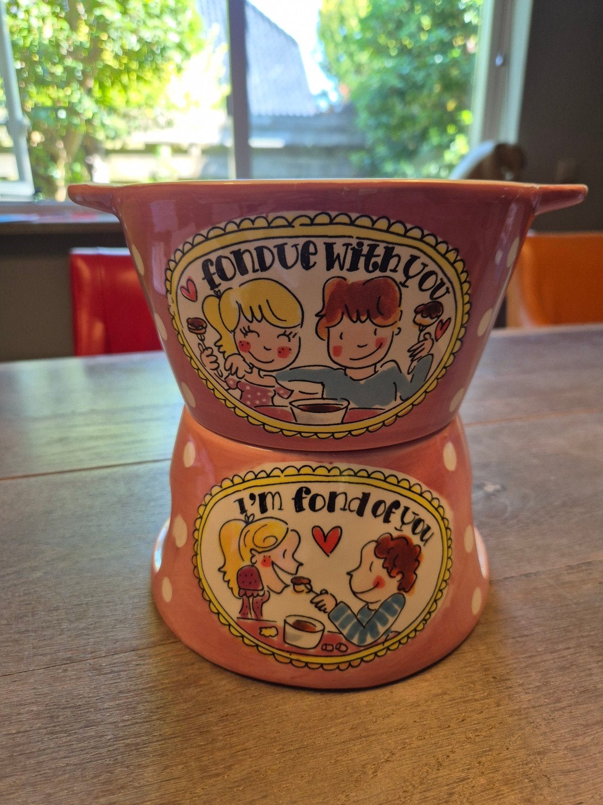 Leuke chocoladefondue set met romantische opdruk, Ophalen, Zo goed als nieuw, Waxinelicht, Fondueset