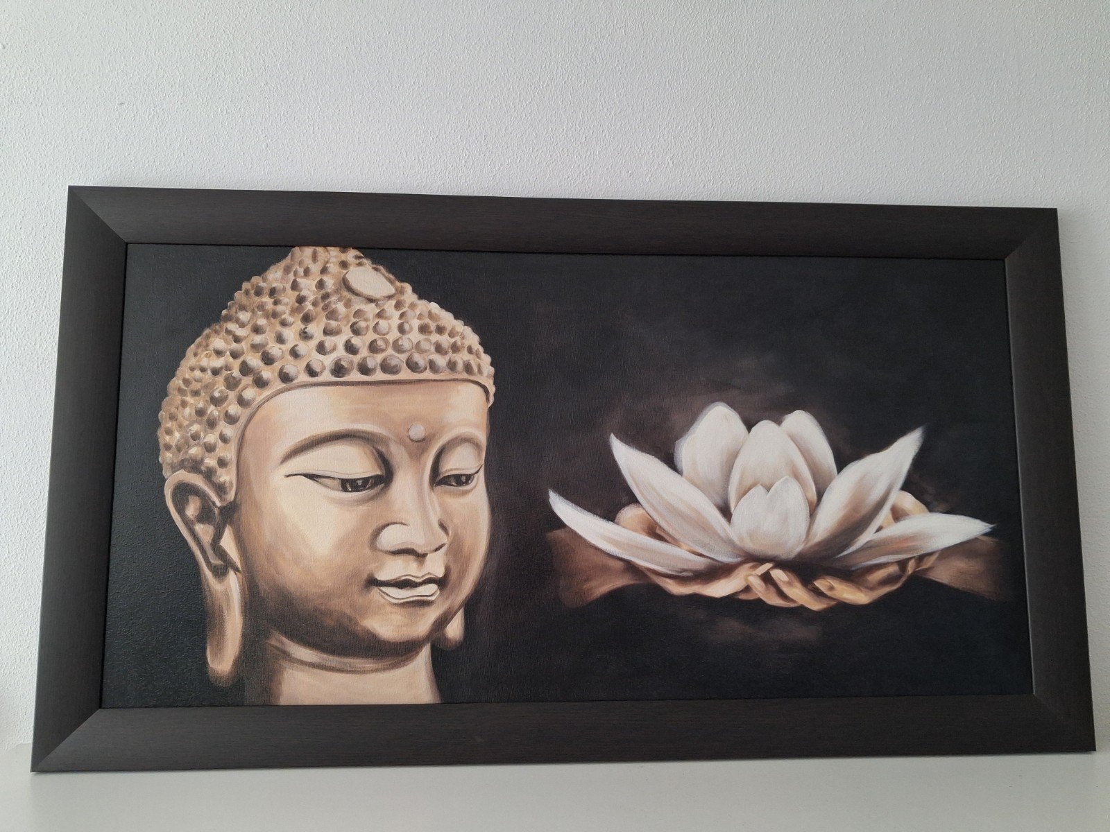 Lotus bloem met boedha, Ophalen, Zo goed als nieuw, Minder dan 50 cm, Schilderij