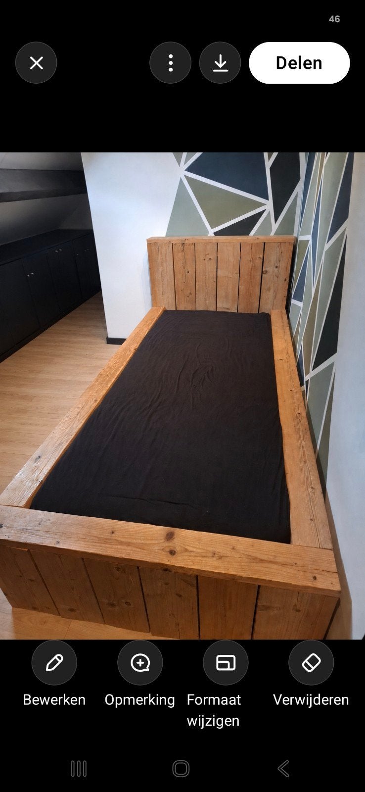 Eenpersoonsbed 90x200 cm - Steigerhout look, Huis en Inrichting, Slaapkamer | Bedden, Ophalen, Gebruikt, 90 cm, Eenpersoons