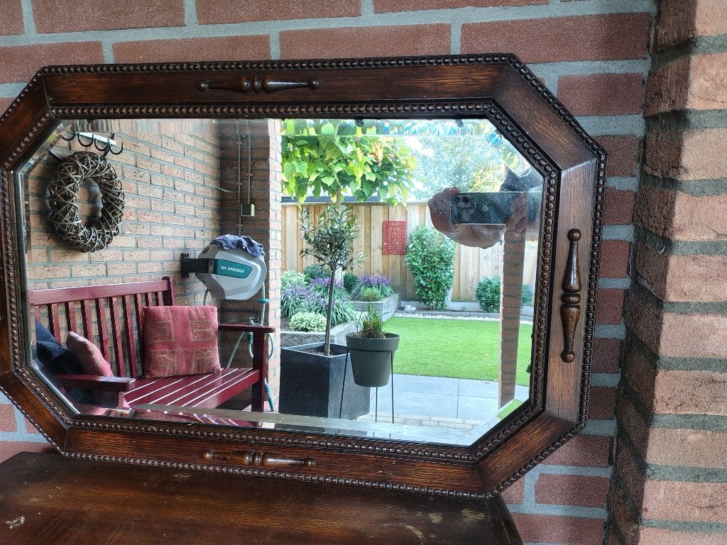 Vintage Achtkantige Spiegel, Ophalen, Gebruikt, Minder dan 100 cm, Overige vormen