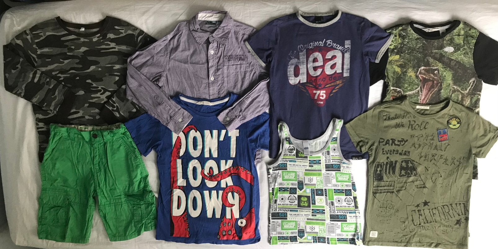 Kledingpakket jongen mt 134/140 shirts overhemd shorts trui, Ophalen of Verzenden, Zo goed als nieuw, Maat 134