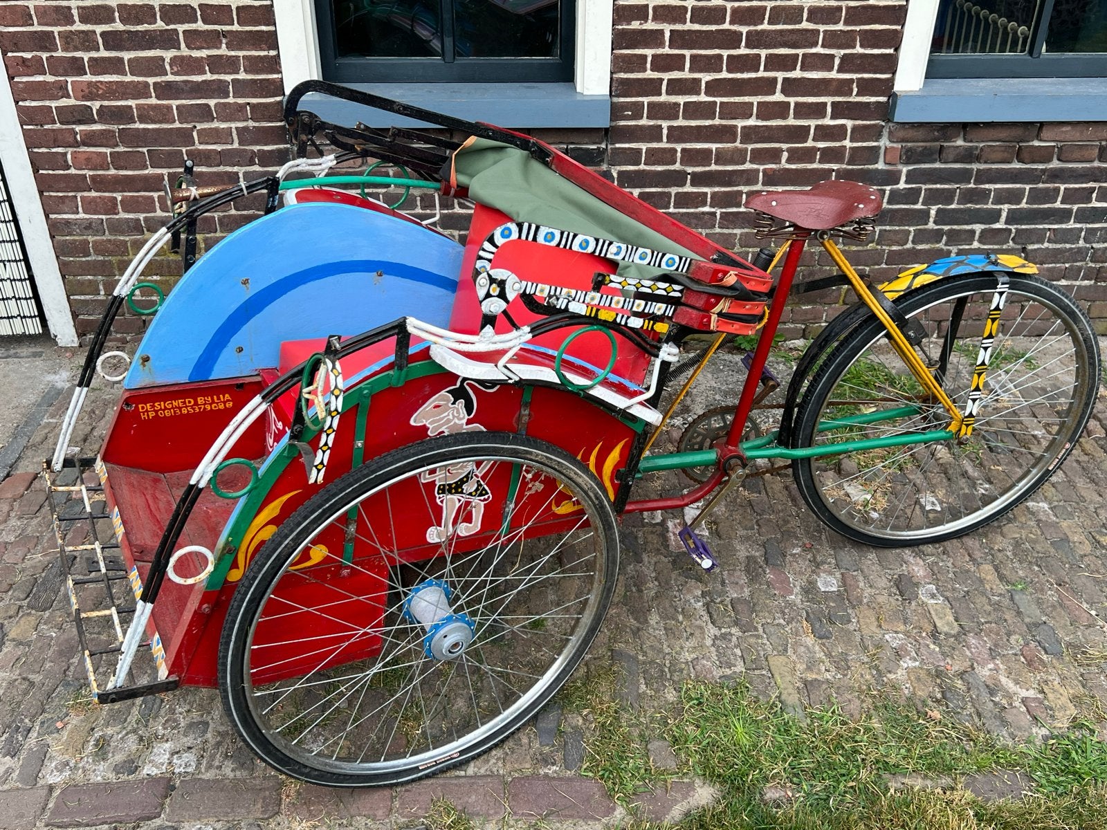 Unieke handgeschilderde riksja tuktuk fiets - blikvanger!, Ophalen, Gebruikt, Trommelrem