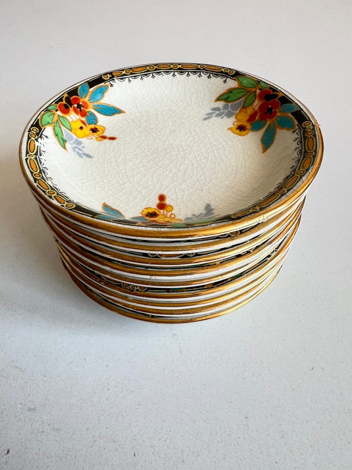 10 Art Deco Petit Four schoteltjes Myott 1930, Ophalen of Verzenden