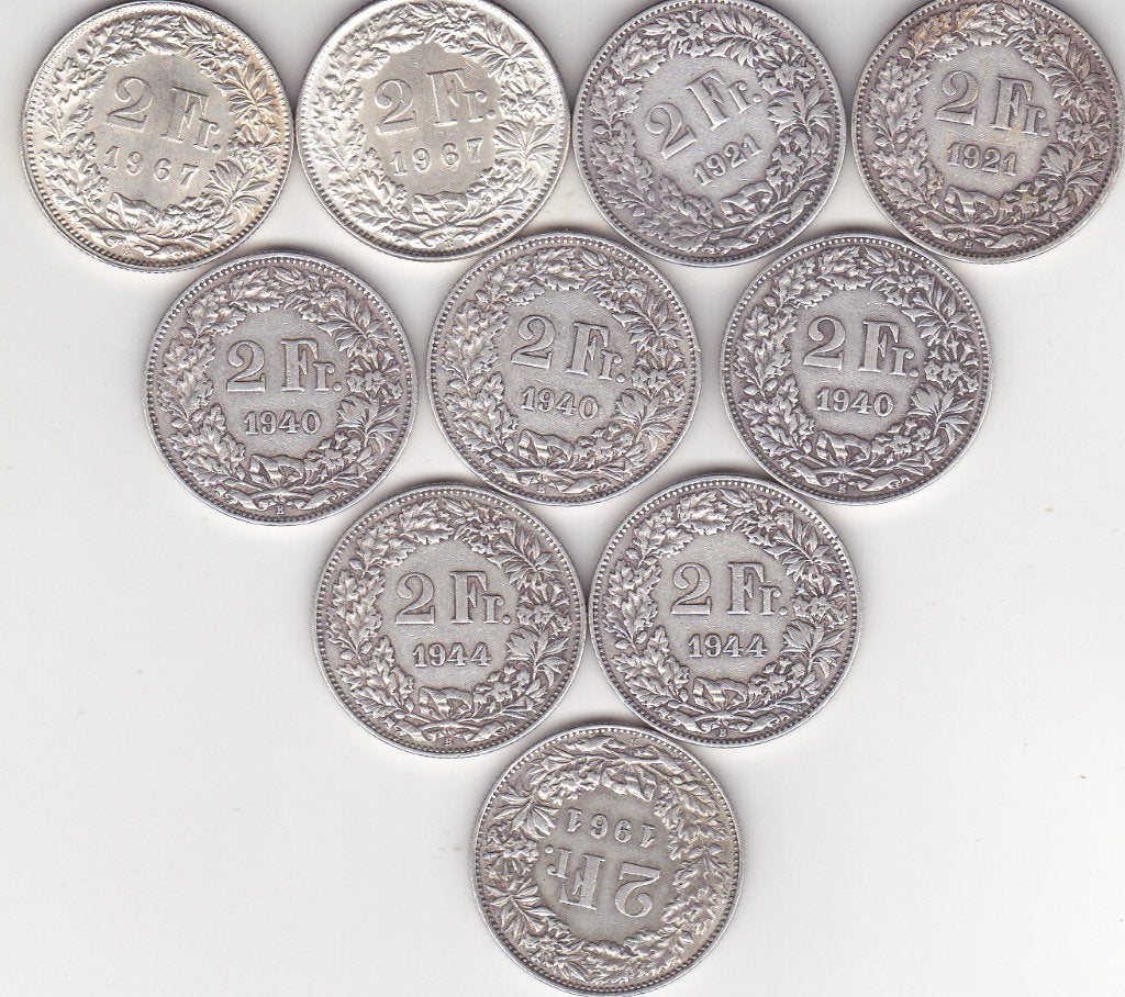 2 FRANKEN  SWITSERLAND     ZILVER 10 STUKS, Ophalen of Verzenden, Vóór koninkrijk, Zilver