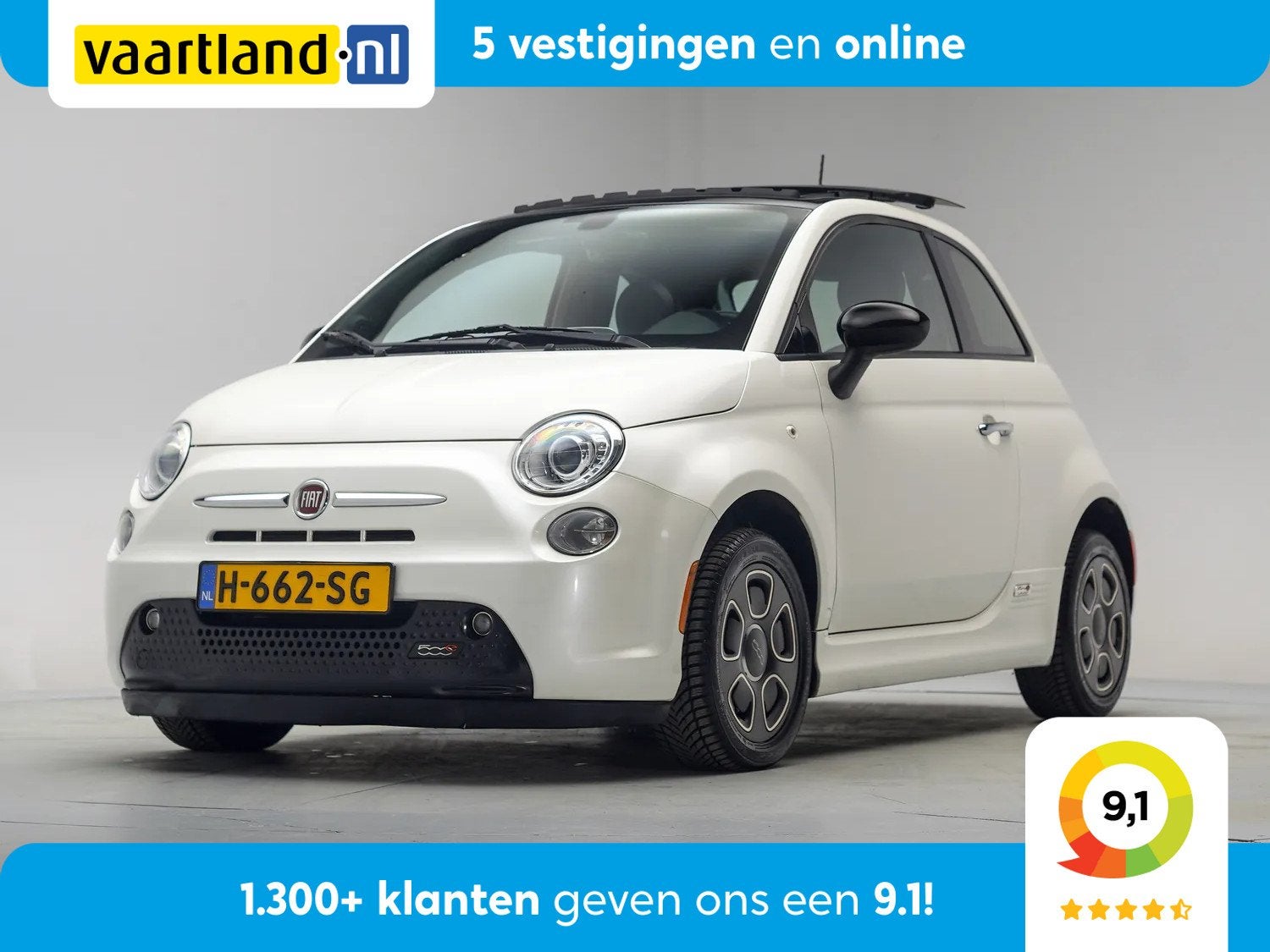 Fiat 500E 24kwh [ Leder Panoramadak Climate ] (bj 2017), Automaat, 0 cilinders, Gebruikt, 1350 kg