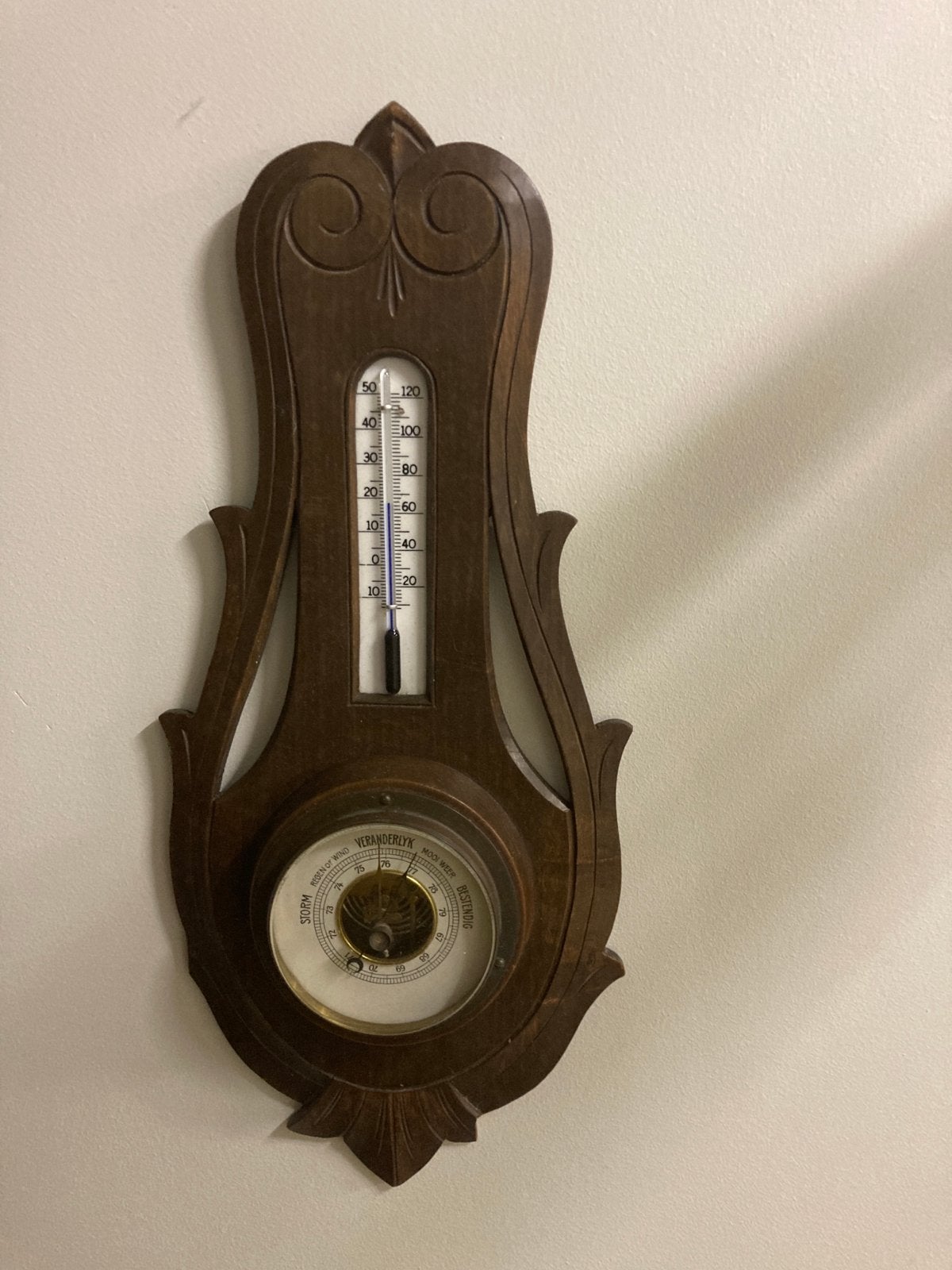 Antieke houten barometer en thermometer, Ophalen of Verzenden, Gebruikt, Weerstation