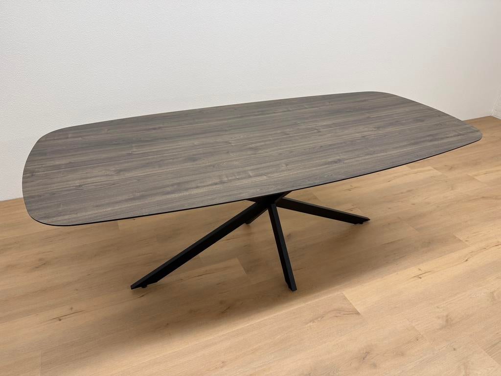 Deens ovale eettafel HPL 220x100 Eiken - Direct Leverbaar, 100 tot 150 cm, 200 cm of meer, Ophalen of Verzenden, Zo goed als nieuw