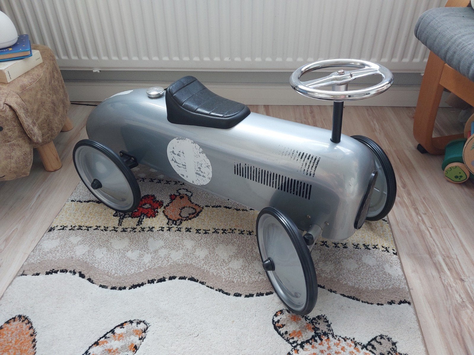 Vintage Zilveren Loopauto - Retro Raceauto voor Kinderen, Kinderen en Baby's, Speelgoed | Speelgoedvoertuigen, Ophalen, Gebruikt