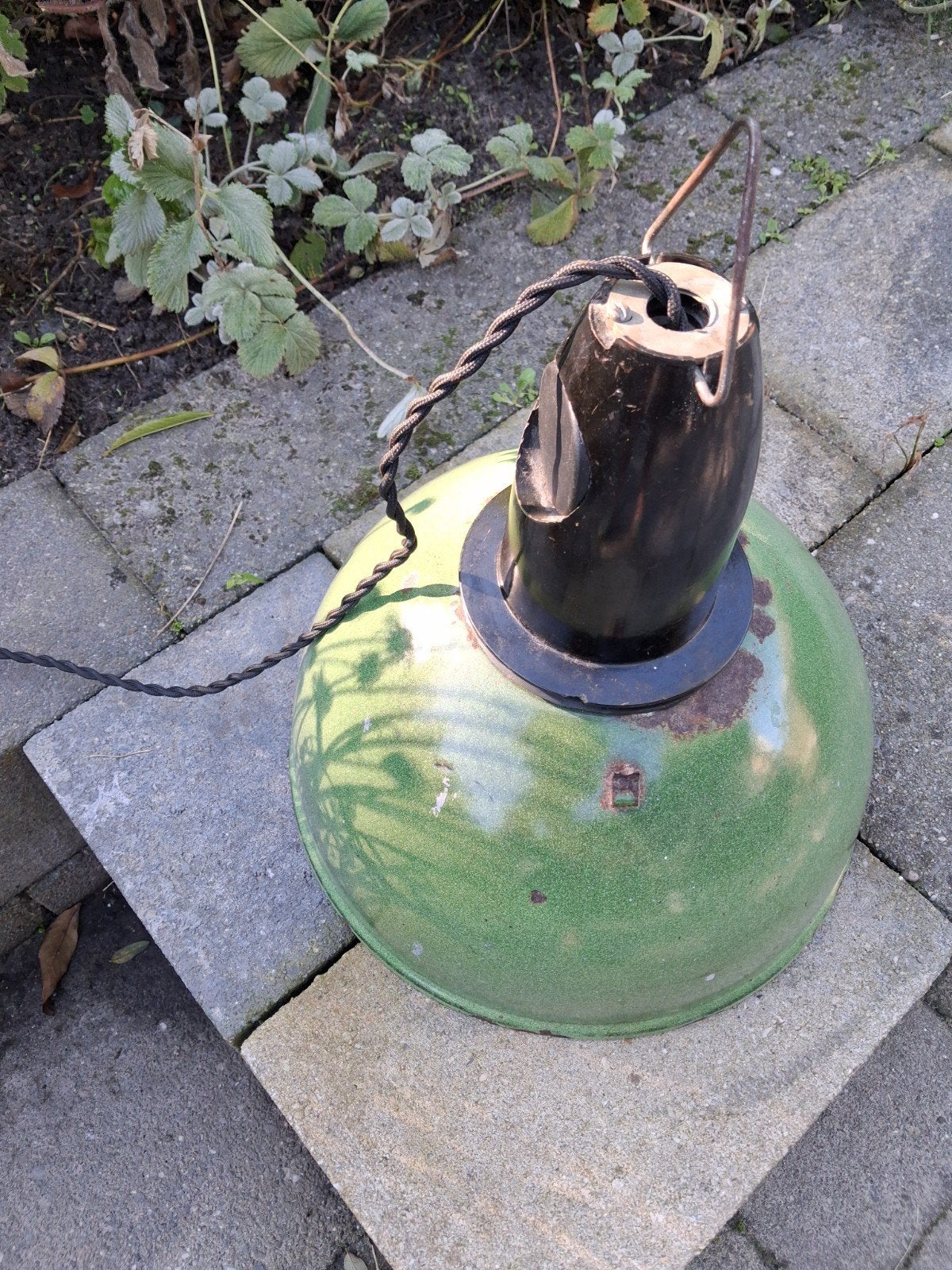 Vintage Groene Emaille Industriële Hanglamp, Ophalen of Verzenden