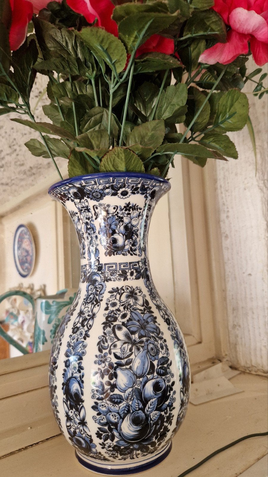 Prachtige Delfia Delfts Blauw vaas met bloemmotief, Antiek en Kunst, Ophalen of Verzenden