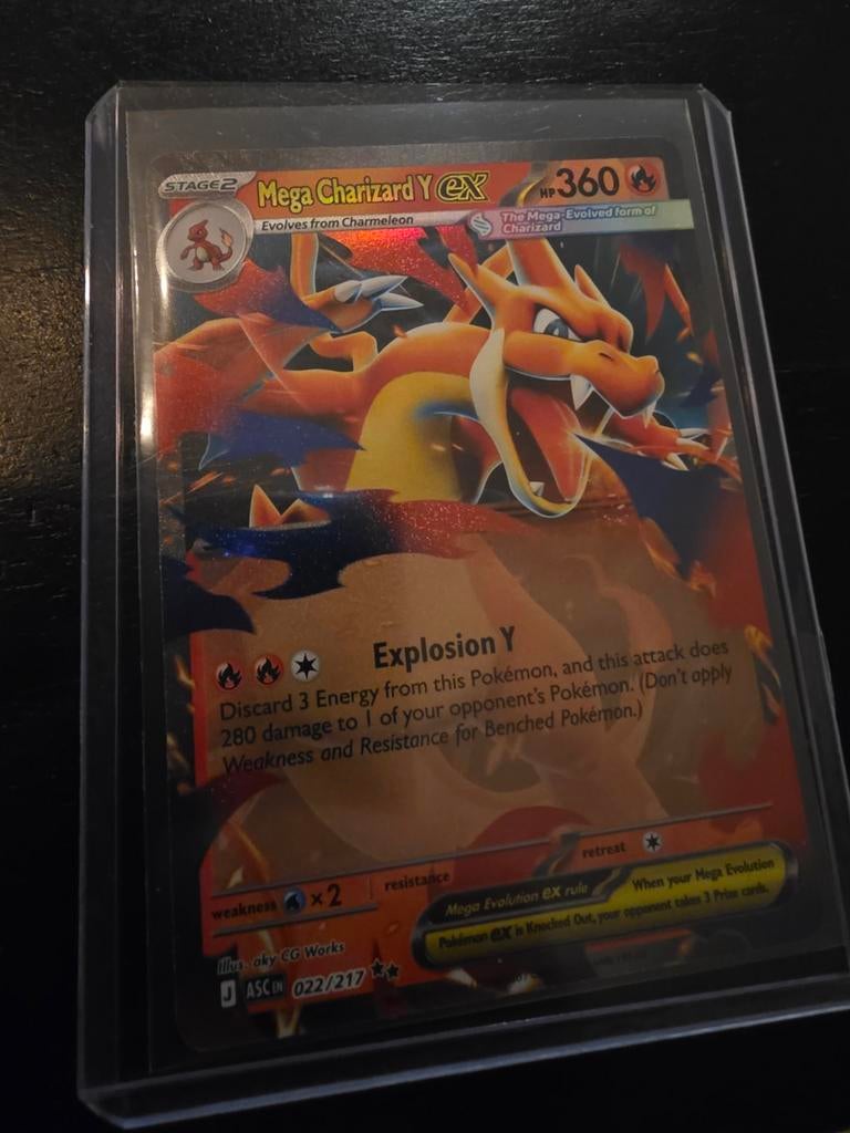 Mega Charizard Y EX Pokémon Kaart - 022/217 ascended heroes, Ophalen of Verzenden, Zo goed als nieuw, Losse kaart, Foil