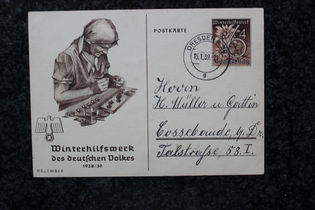 1939 DUITSE RIJK PROPAGANDAKAART WINTERHULP SWASTIKA ADELAAR, Verzamelen, Ophalen of Verzenden, 1920 tot 1940, Gelopen, Duitsland