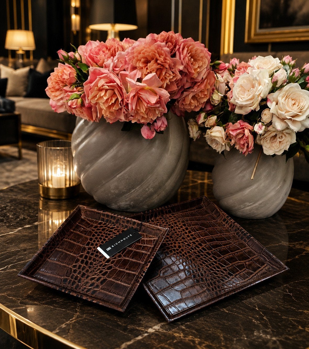 EICHHOLTZ NIEUW Desk Tray Scaleo Croco Embossed 23x23x2 cm, Leer, Nieuw, Ophalen of Verzenden, Modern
