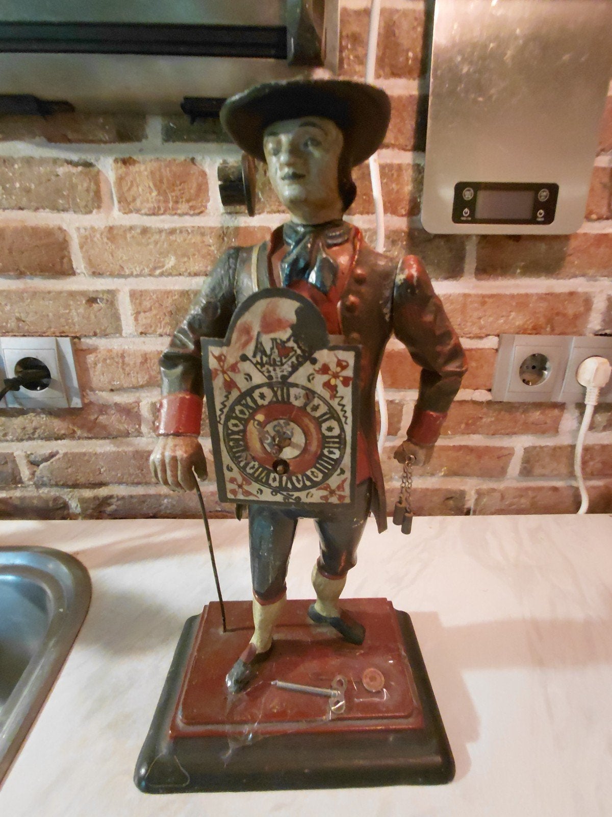 Antieke Klokkenman met Wandelstok - Uniek Decoratiestuk, Ophalen of Verzenden