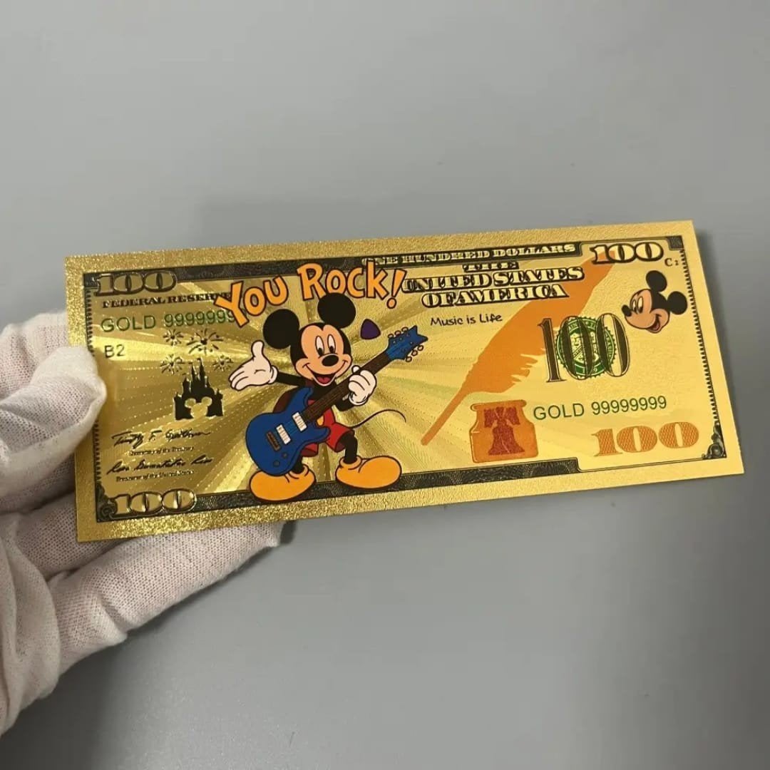 Mickey Mouse Rockstar Goudfolie Biljet., Verzamelen, Ophalen of Verzenden, Hert, Schedel