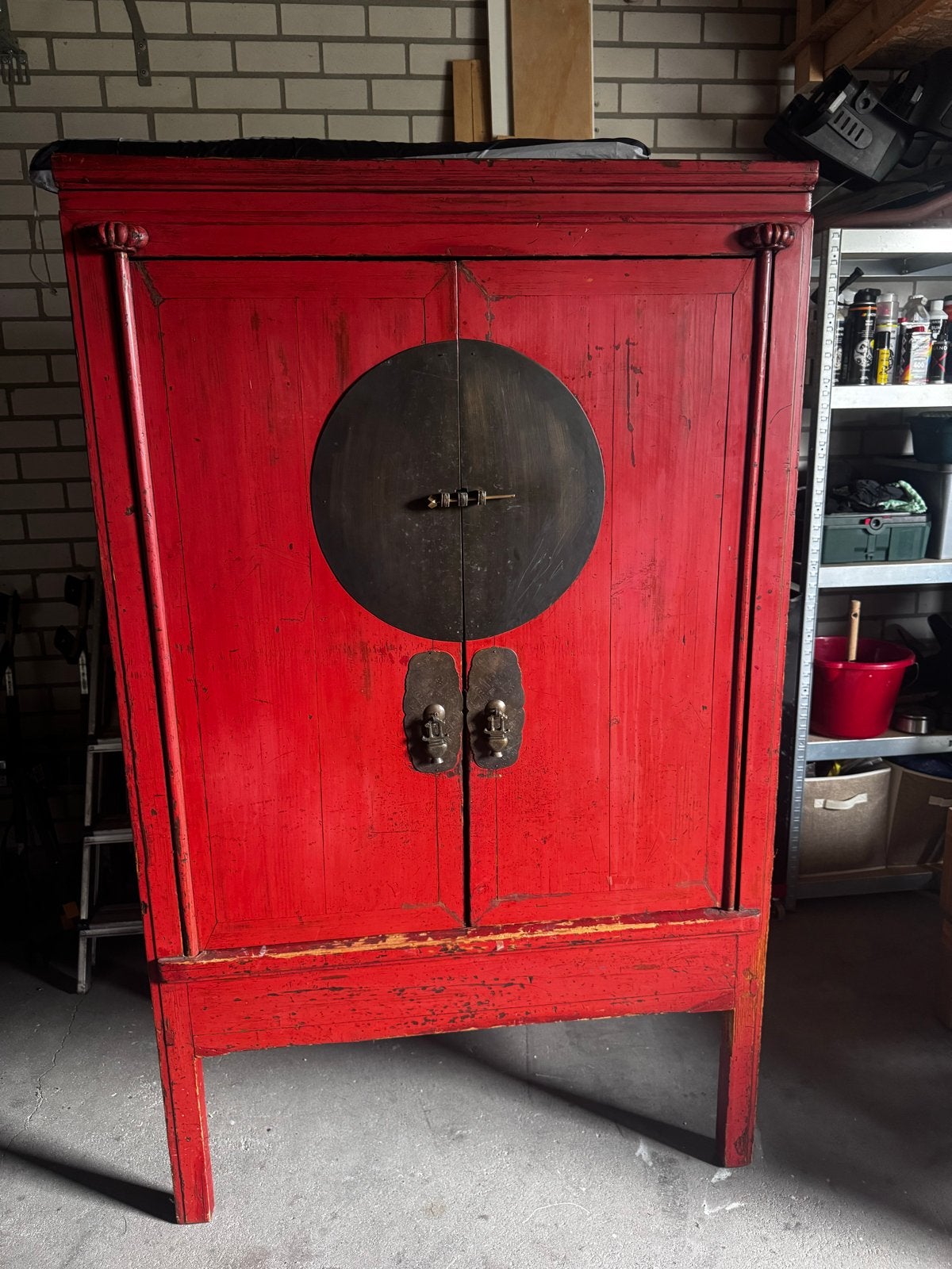 Antieke Chinese kast - Rood gelakt, Ophalen