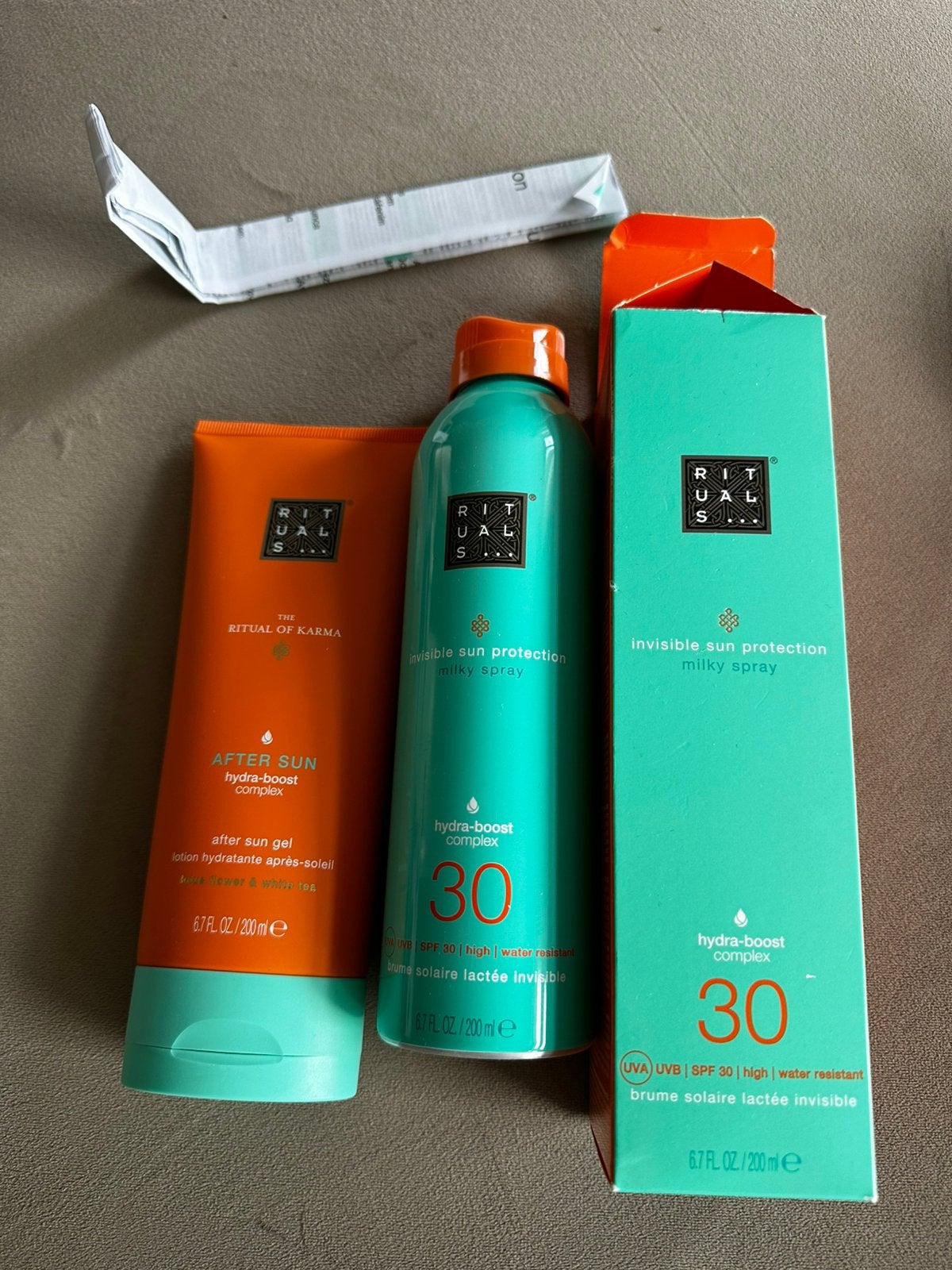 Rituals Karma Sun Protection Milky Spray SPF & After Sun Gel, Ophalen of Verzenden, Zo goed als nieuw, Zonnebrand of After Sun