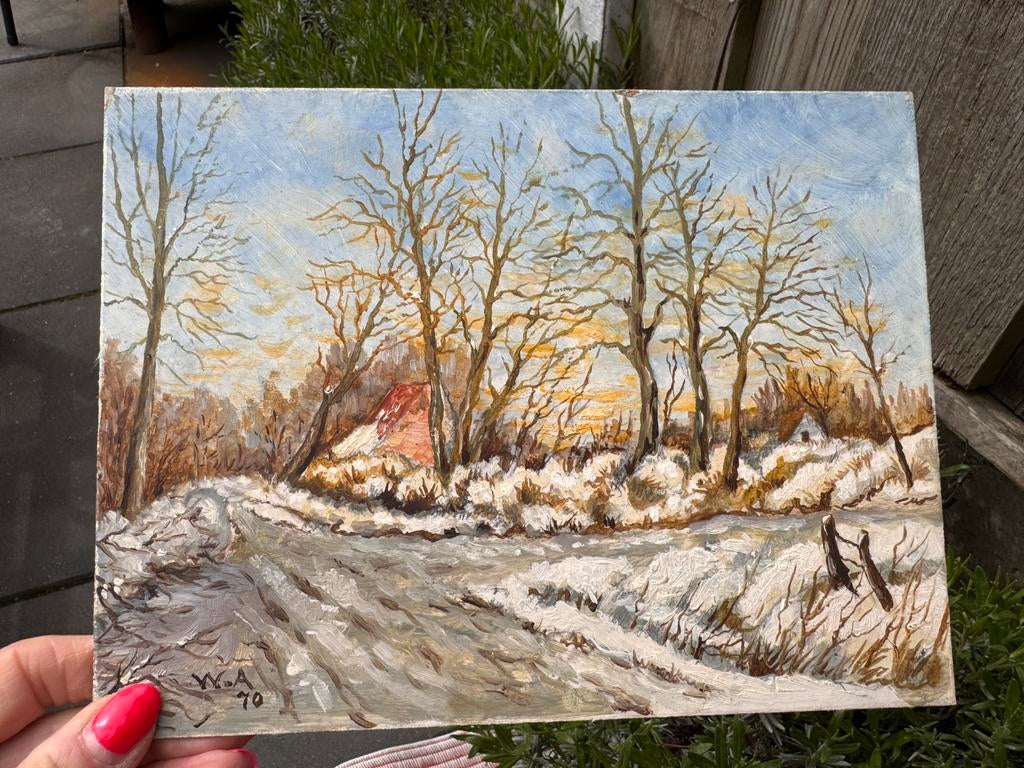 Winterlandschap Lippinkhofweg Kuipersdijk Enschede - Aberson, Antiek en Kunst, Kunst | Schilderijen | Klassiek, Ophalen of Verzenden