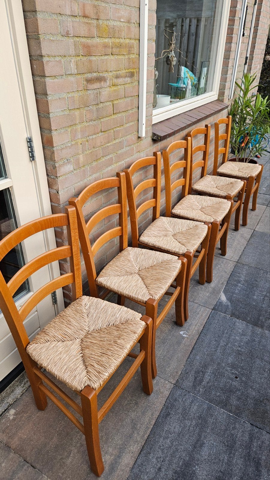 Rotan eettafel stoelen - Set van 6, Huis en Inrichting, Ophalen, Gebruikt, Bruin, Hout