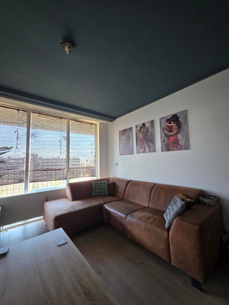 Nette hoek/lounge bank - kleur: Bruin - 255cm x 165cm, Ophalen, Zo goed als nieuw, Stof
