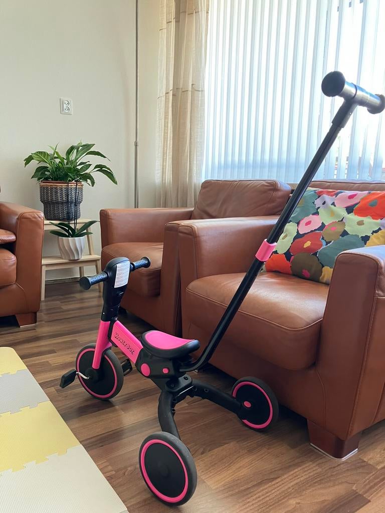 Pink 4-in-1 children bicycle with push handle, Ophalen, Zo goed als nieuw, Duwstang