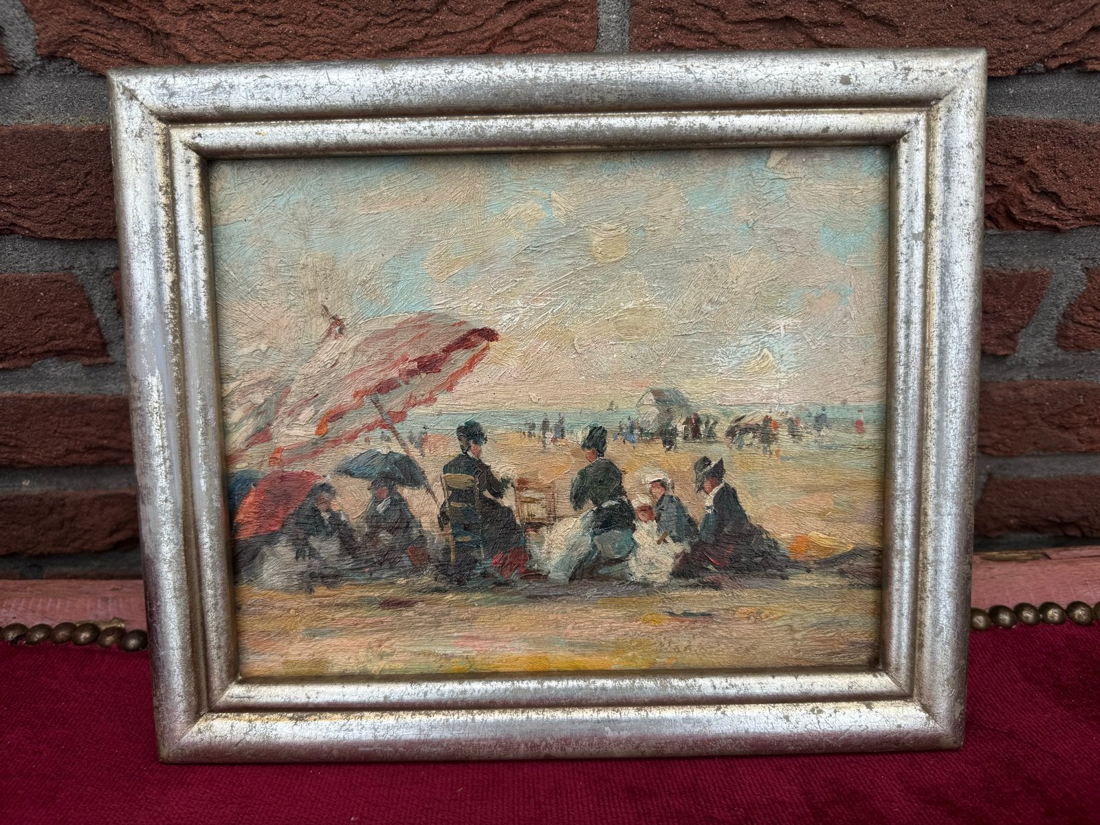 fraai Impressionistisch schilderij, strandgezicht op paneel, Landschap, Ingelijst, Hout, Ophalen of Verzenden