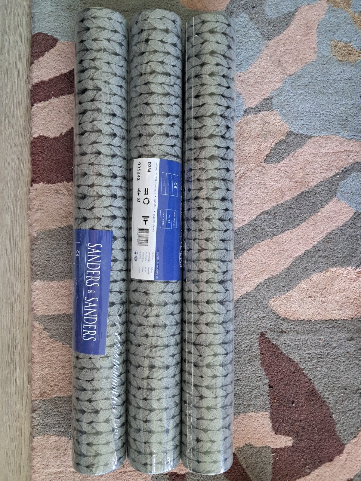 Sanders & Sanders Vliesbehang D384 - Grijs Gebreid Patroon, Ophalen of Verzenden, Grijs