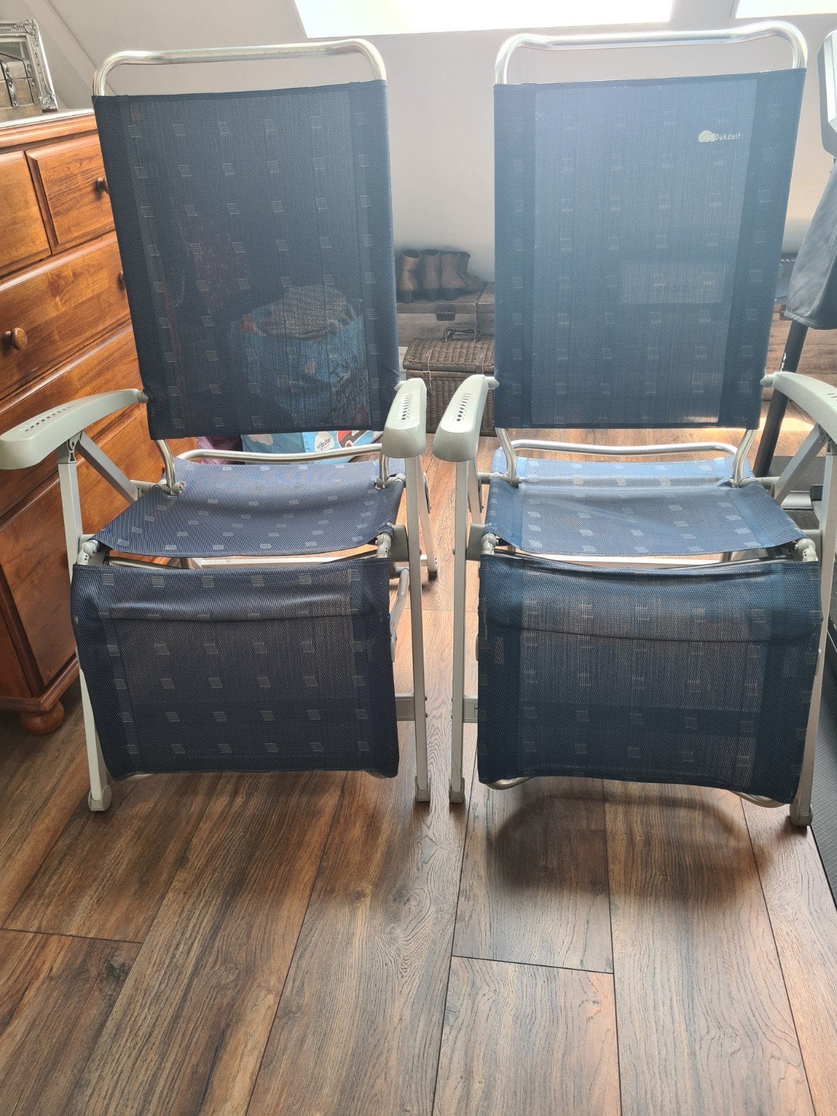Twee Dukdalf relaxstoelen, 8 standen, Ophalen, Campingstoel