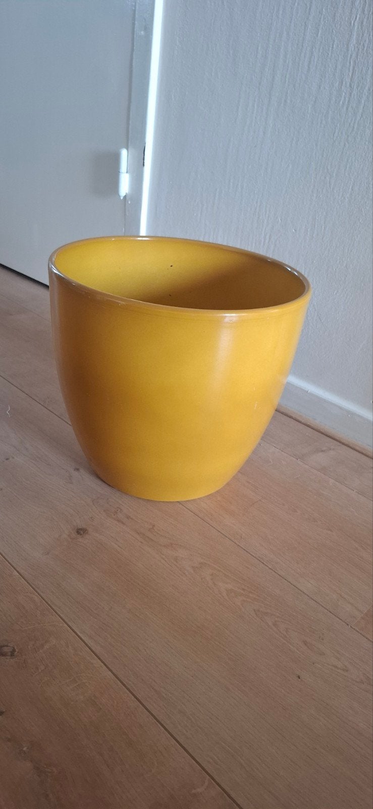 Bloempot keramiek okergeel TEAB!, Ophalen, Rond, Porselein of Keramiek