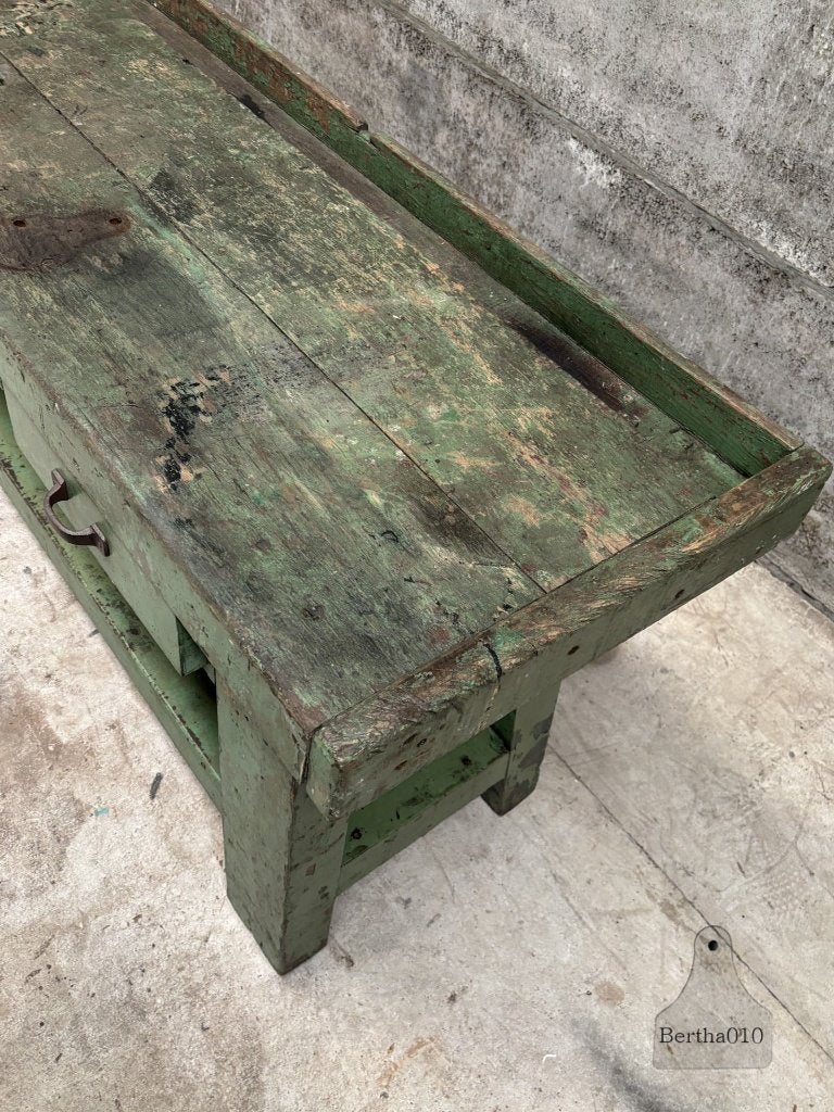 Unieke antieke houten werkbank prachtige originele patina, Ophalen of Verzenden, Zo goed als nieuw, 170 cm of meer, Bankschroef