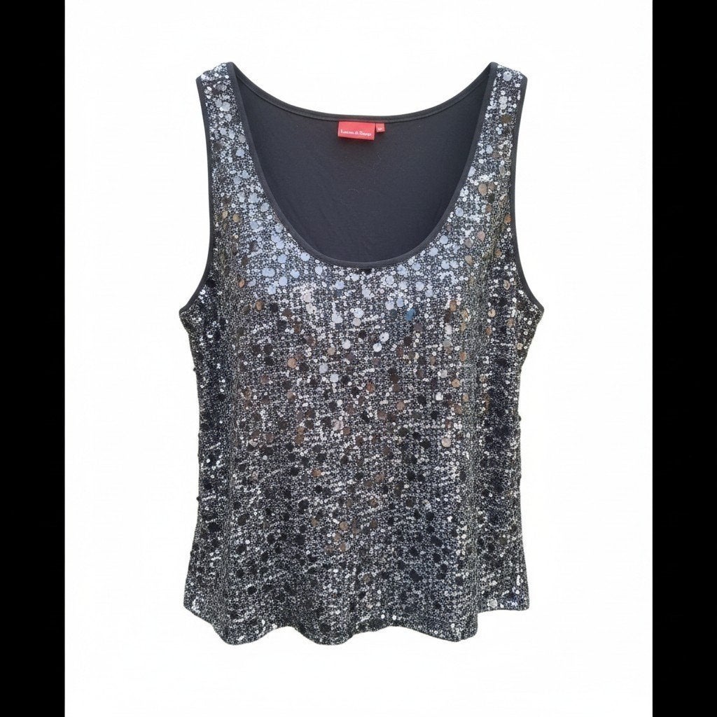 Laura di Sarpi zwarte paillettentop maat 46, Zwart, Maat 46/48 (XL) of groter, Ophalen of Verzenden, Zo goed als nieuw