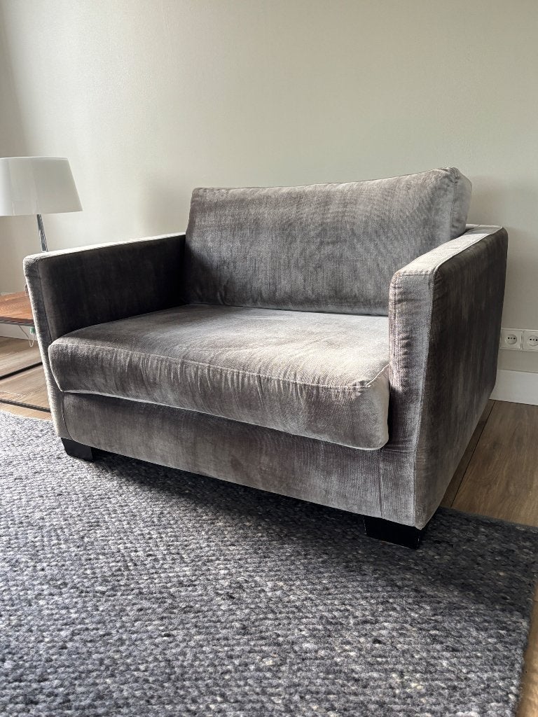 Keijser&Co  Loveseat  Fauteuil Grijs Crushed Velvet, Huis en Inrichting, Ophalen of Verzenden, Zo goed als nieuw, 75 tot 100 cm